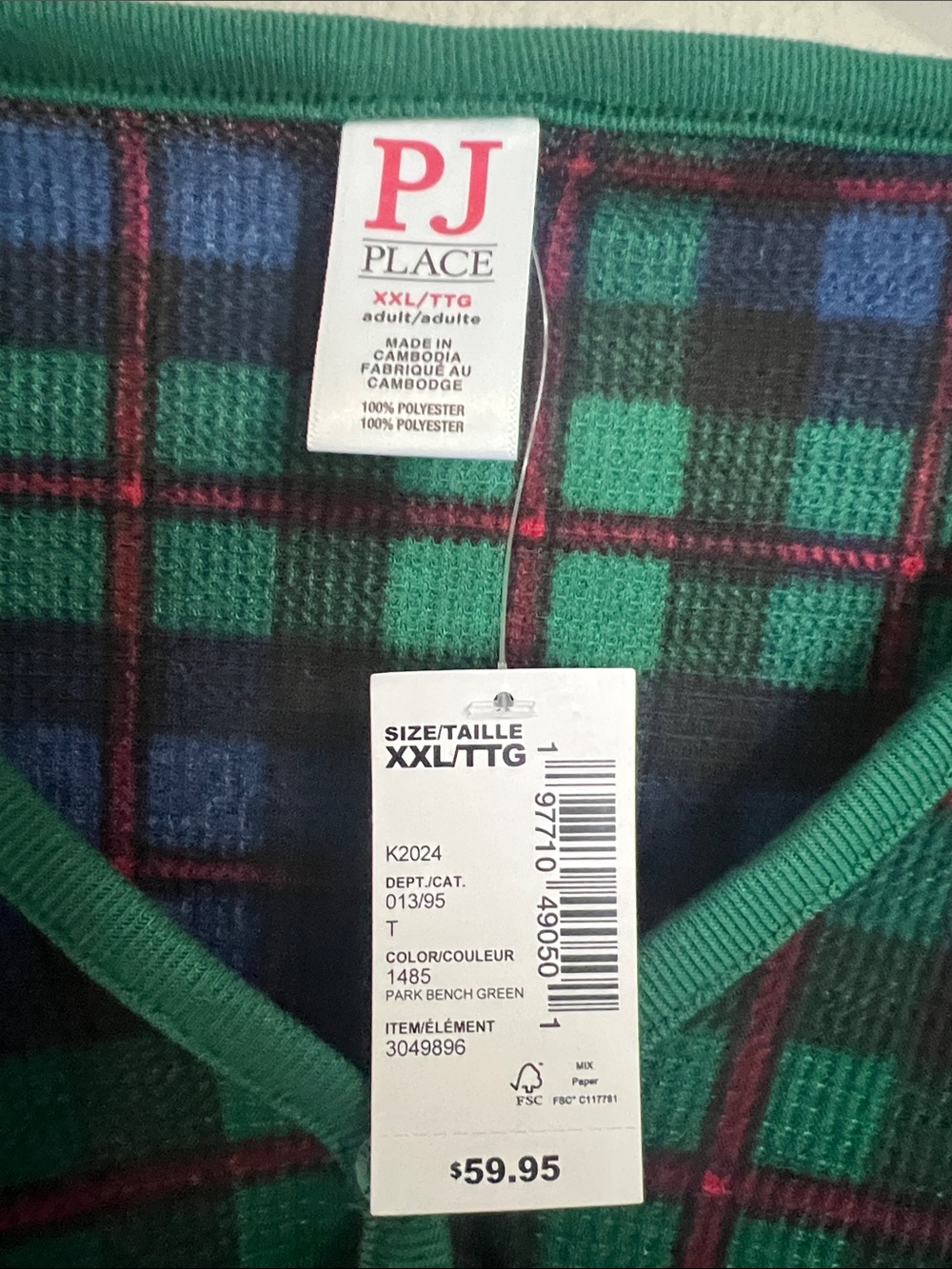 NWT PJ Place Green & Blue Plaid Long-Sleeve Pajama Top - Picture 3 of 9